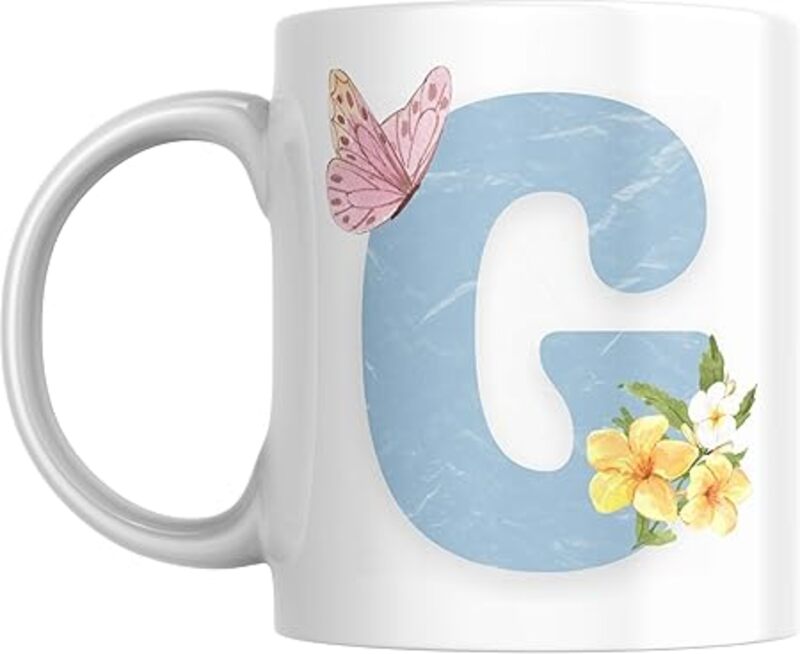 Floral Butterfly Alphabet Coffee Mug, Select Your Alphabet Letter, Gift for Women, Wife, Sister, Niece, Grandma, Friend (G)